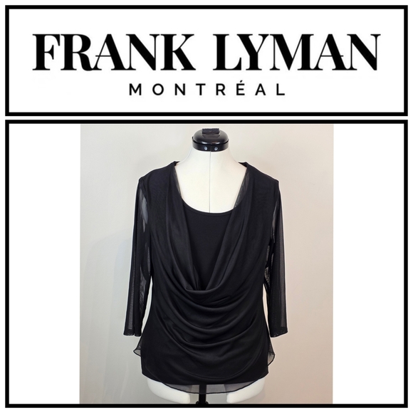 Frank Lyman Black Draped Mesh Sleeve Top Size 12 - Picture 1 of 8